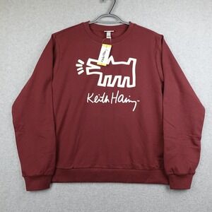 Keith Haring Womens Burgundy Crewneck Sweatshirt Classic Dog Graphic Size S